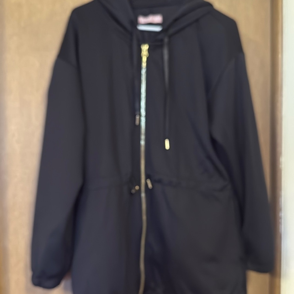 Soybu black zip up hooded jacket sz large